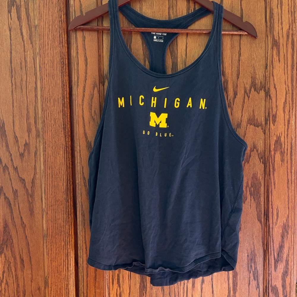 Nike Women's Navy Michigan Tank Top with Yellow Logo